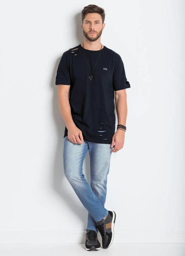 Outlet - Camiseta Preta Longline Detalhe Destroyed 3