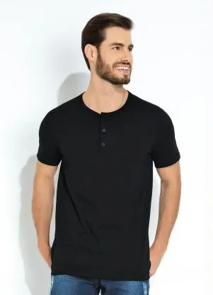 Basicamente - Camiseta Preta Masculina com Botões - BASICAMENTE