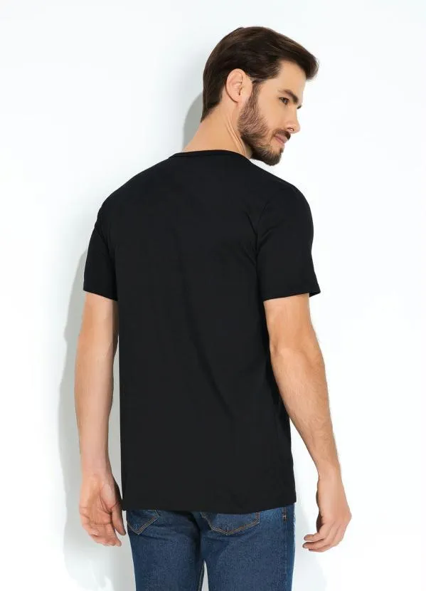 Basicamente - Camiseta Preta Masculina com Botões 2