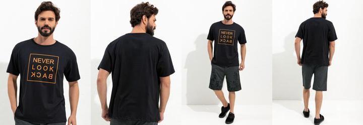 Camiseta Preto em Malha de Algodo