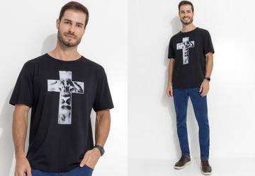 Camiseta Preto em Malha de Algod�o