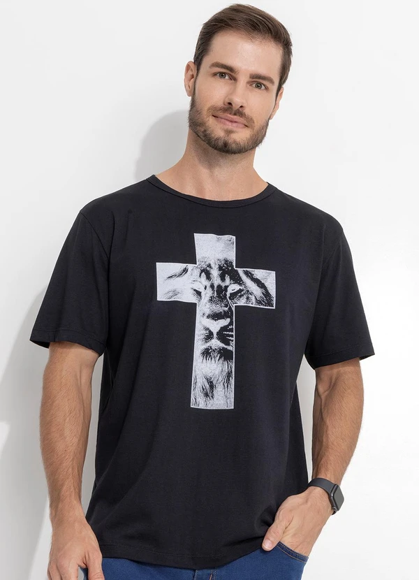Moda Pop - Camiseta Preto em Malha de Algodão