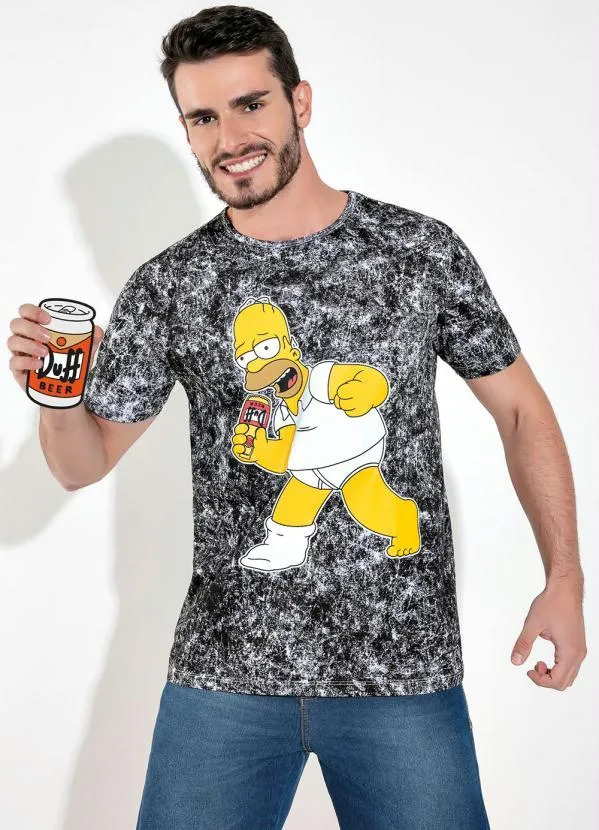 The Simpsons - Camiseta Preto Marmorizado e Estampa Localizada 3