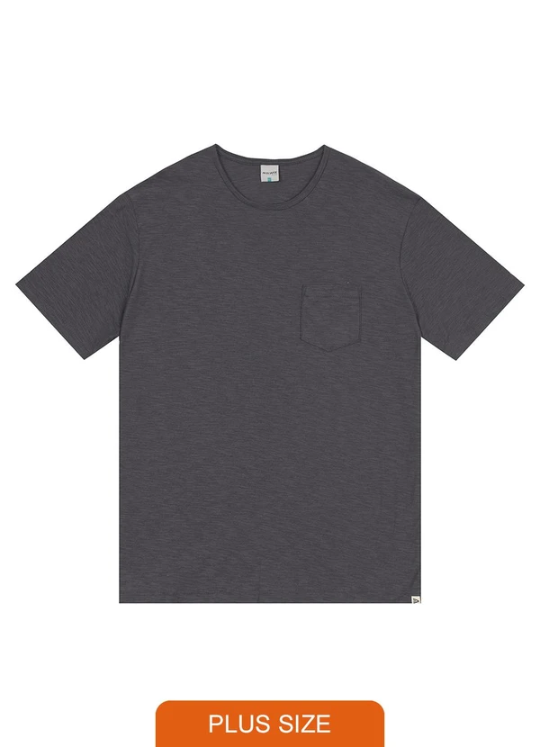Malwee - Camiseta Rajada com Bolso Plus Cinza Chumbo