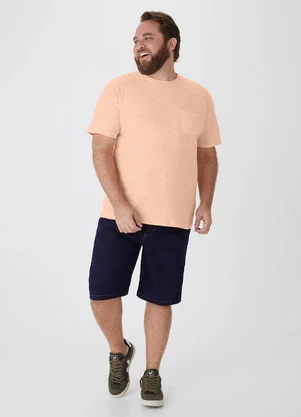 Malwee - Camiseta Rajada com Bolso Plus Pêssego - MALWEE
