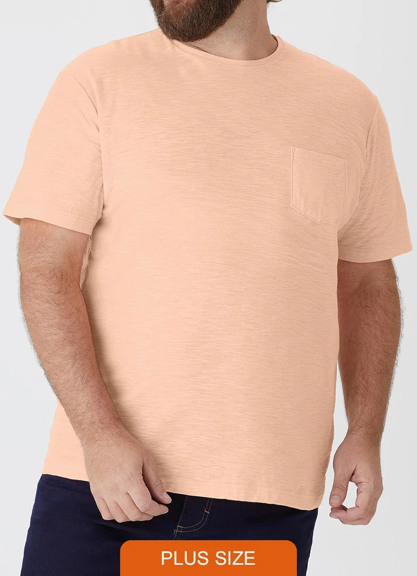 Malwee - Camiseta Rajada com Bolso Plus Pêssego