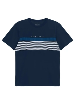 Malwee - Camiseta Regular com Listrada Azul Marinho - MALWEE