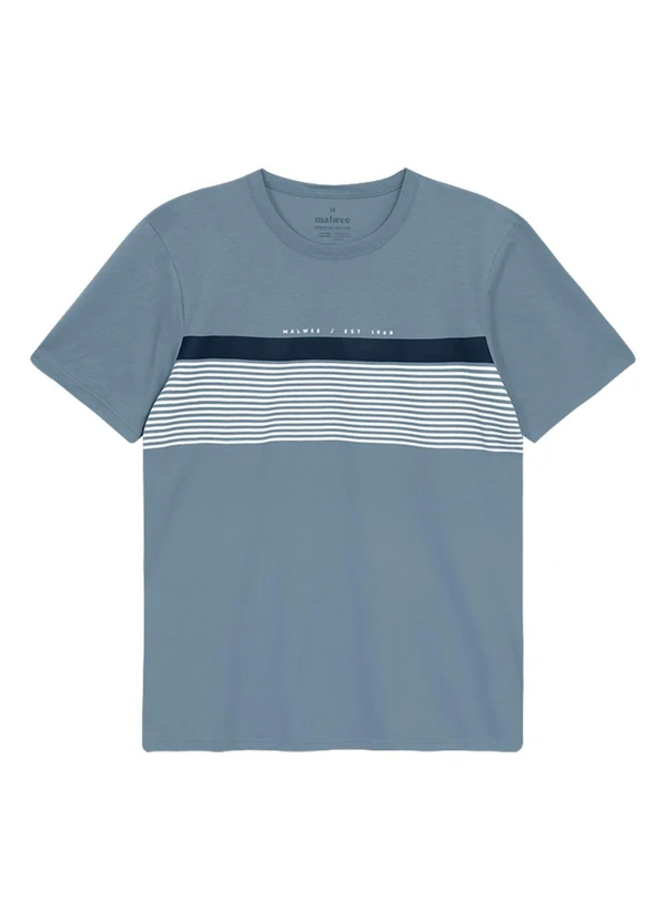 Malwee - Camiseta Regular com Listrada Azul Pastel