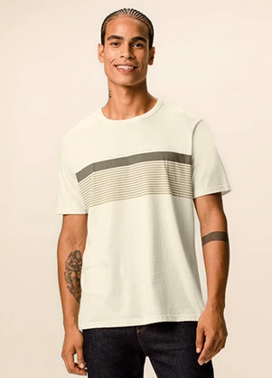 Malwee - Camiseta Regular com Listrada Off White - MALWEE