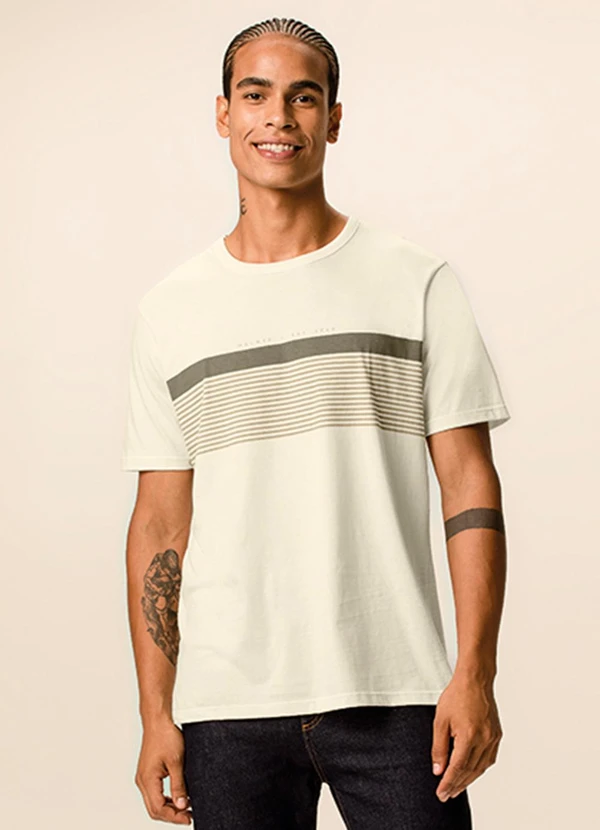 Malwee - Camiseta Regular com Listrada Off White
