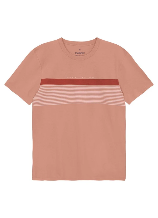 Malwee - Camiseta Regular com Listrada Rosê