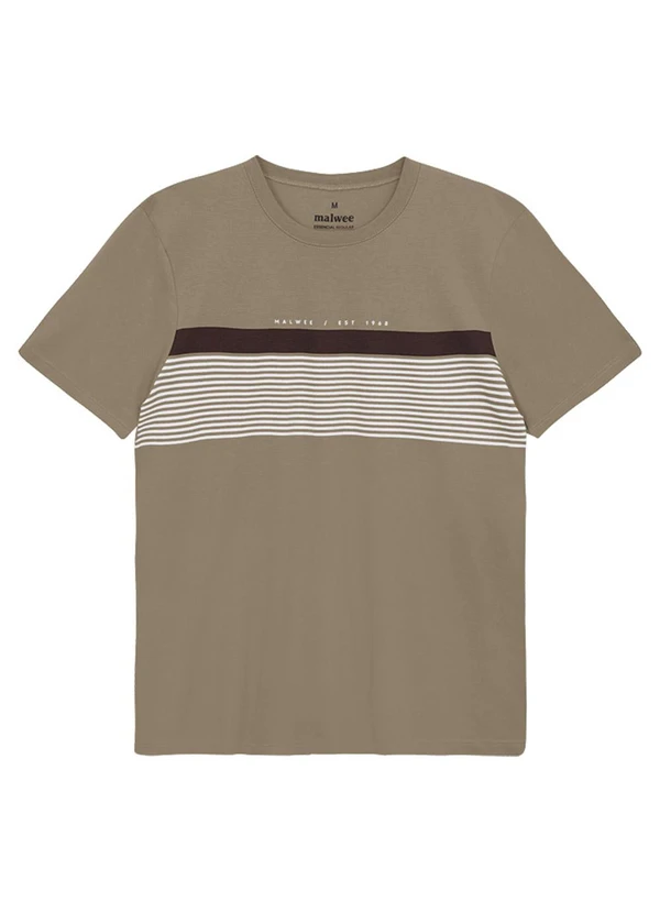 Malwee - Camiseta Regular com Listrada Taupe