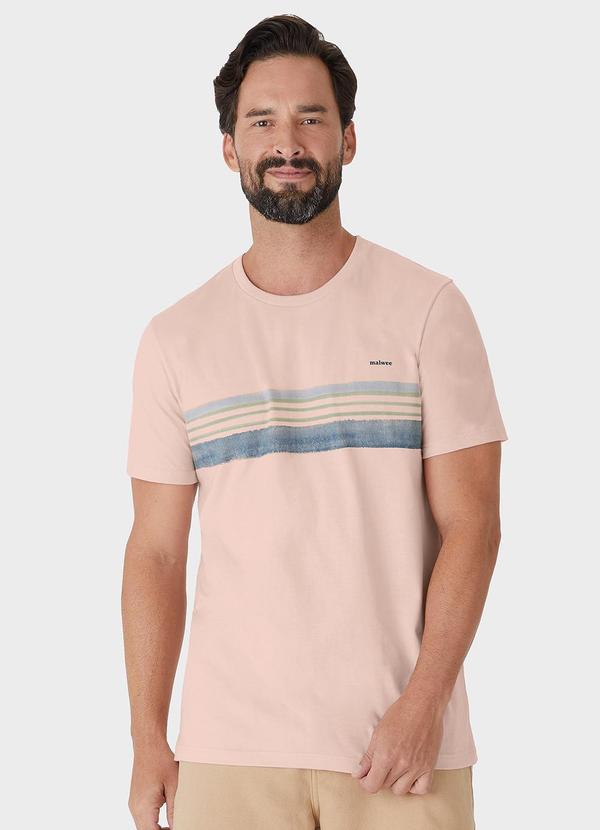 Malwee - Camiseta Regular com Listras em Malha Rosê