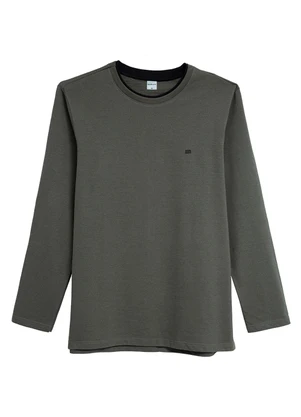 Malwee - Camiseta Regular em Moletinho Rajado Verde Oliva - MALWEE