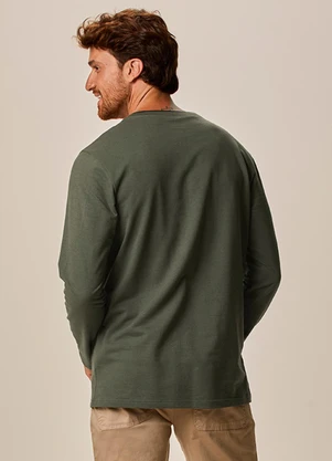 Malwee - Camiseta Regular em Moletinho Rajado Verde Oliva - MALWEE