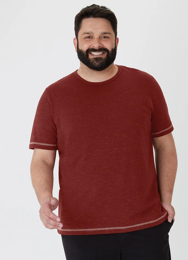 Malwee - Camiseta Regular Listrada Eco Plus Bordô
