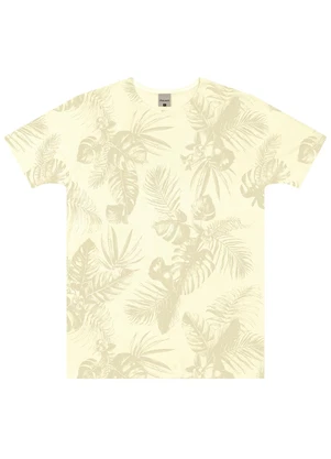 Malwee - Camiseta Regular Tropical em Linho Off White - MALWEE
