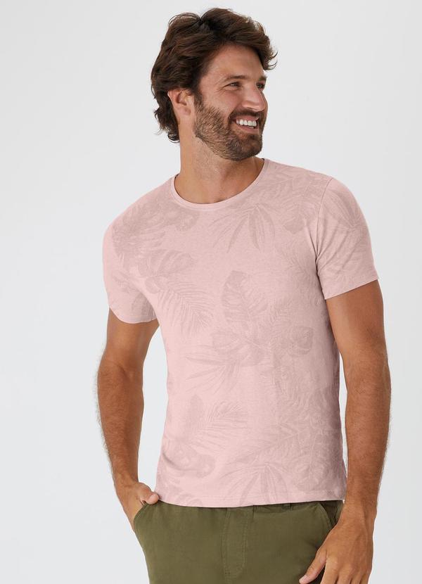Malwee - Camiseta Regular Tropical em Linho Rosê