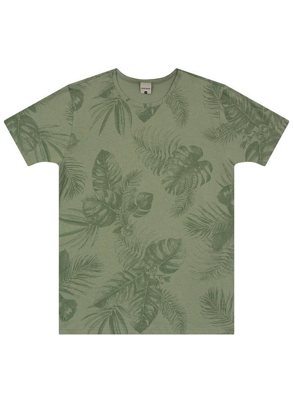 Malwee - Camiseta Regular Tropical em Linho Verde Militar