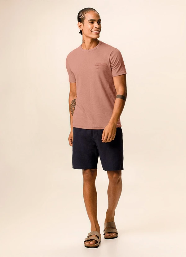 Malwee - Camiseta Slim Bordada com Linho Rosê