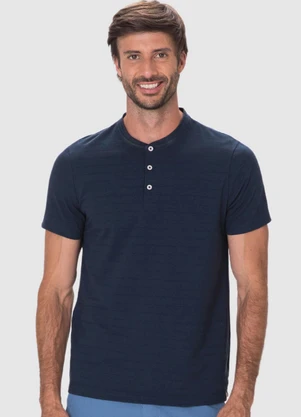Malwee - Camiseta Slim Malha Linho Azul Marinho - MALWEE