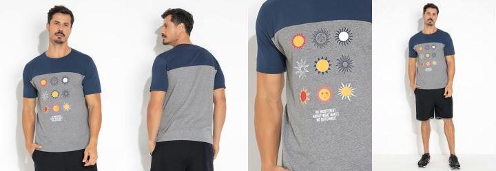 Camiseta S�is com Estampa Frontal e Pala