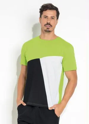 Moda Pop - Camiseta Tricolor com Recortes Frontais - MODA POP