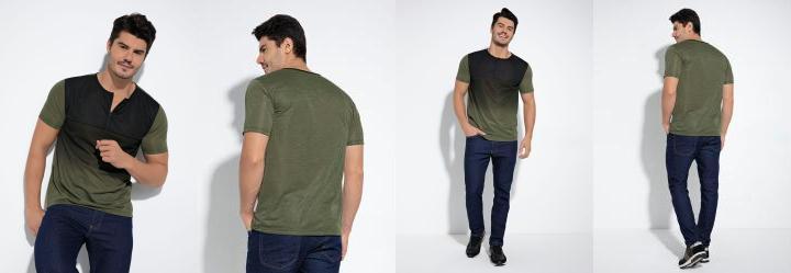 Camiseta Verde com Abertura em Z�per