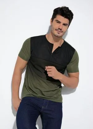 Moda Pop - Camiseta Verde com Abertura em Zíper - MODA POP