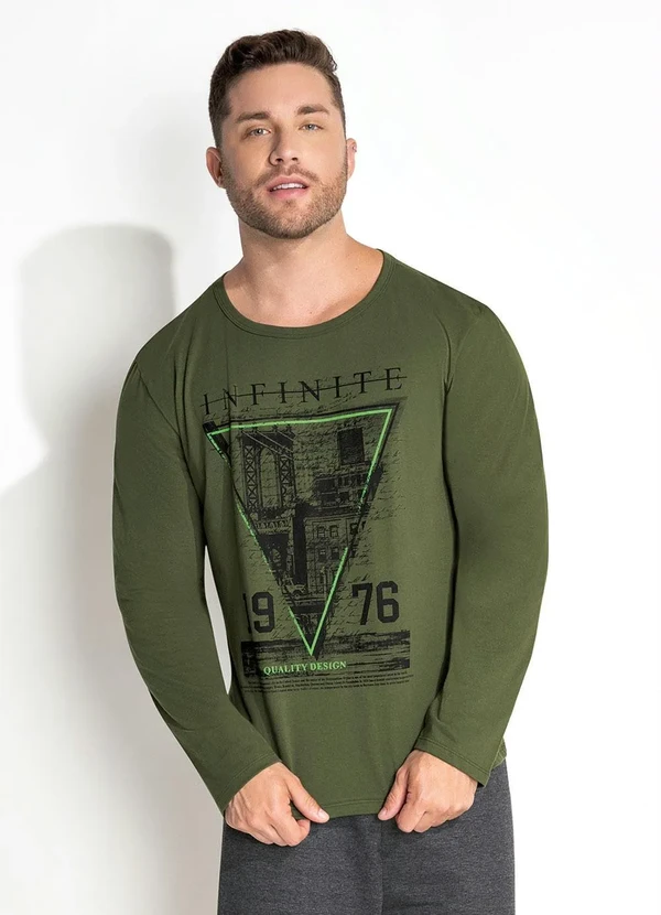 Moda Pop - Camiseta Verde com Estampa Localizada