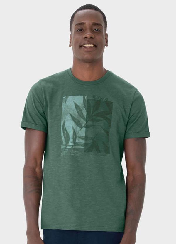 Malwee - Camiseta Verde Esmeralda Tradicional Folhagens