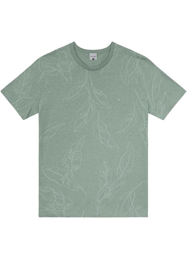 Malwee - Camiseta Verde Menta Slim Folhagens em Linho