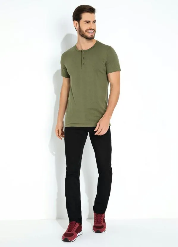 Basicamente - Camiseta Verde Militar Masculina com Botões 3