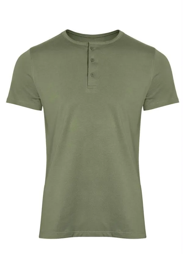 Basicamente - Camiseta Verde Militar Masculina com Botões 5