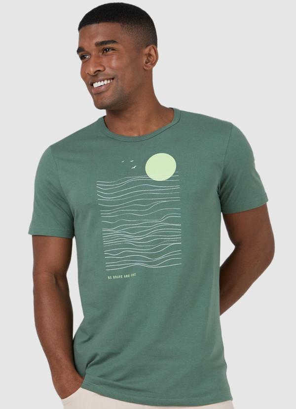 Malwee - Camiseta Verde Militar Ondas em Malha