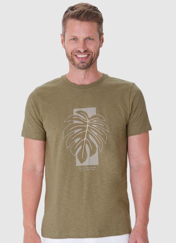 Malwee - Camiseta Verde Militar Slim Folhagem Malha