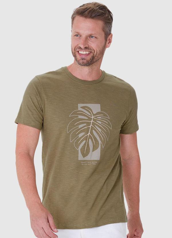 Malwee - Camiseta Verde Militar Slim Folhagem Malha 4