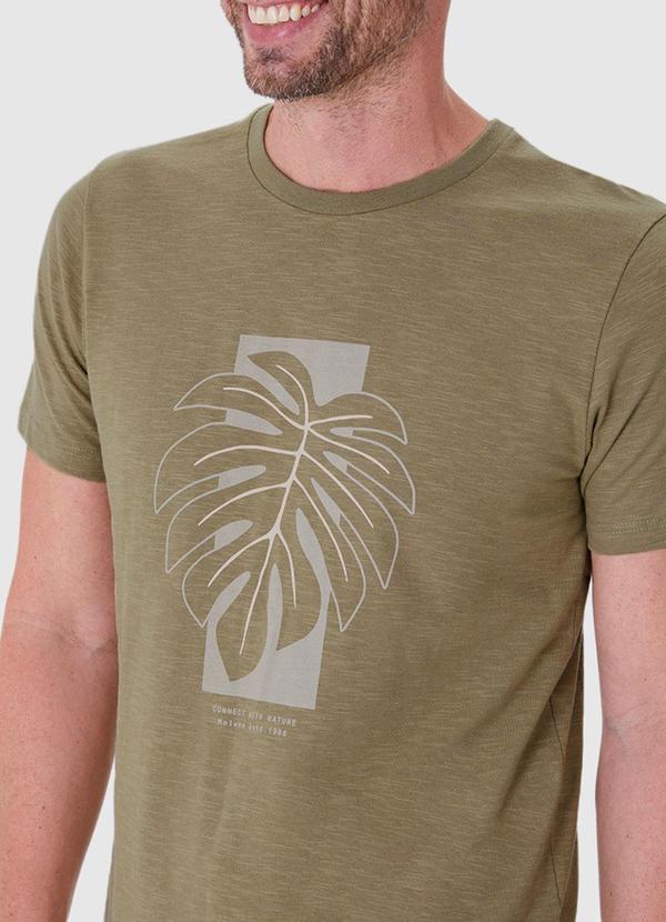 Malwee - Camiseta Verde Militar Slim Folhagem Malha 5