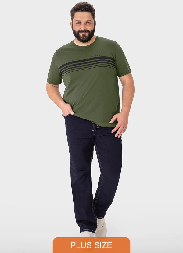 Malwee Plus - Camiseta Verde Oliva Regular com Listras