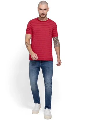 Enfim - Camiseta Vermelha Regular Listrada - ENFIM