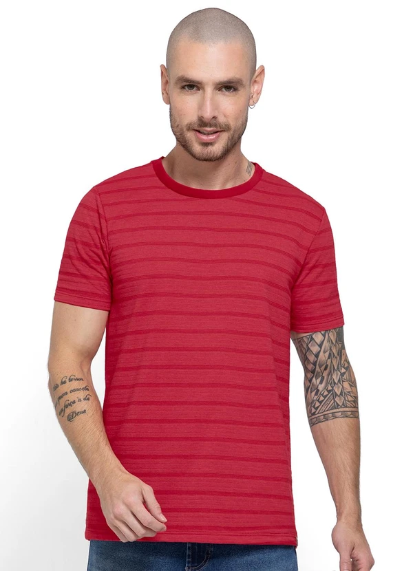 Enfim - Camiseta Vermelha Regular Listrada
