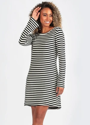 Hering - Vestido Curto com Mangas Longas em Viscose Listrado - HERING