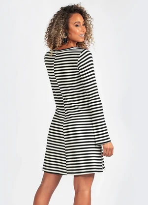 Hering - Vestido Curto com Mangas Longas em Viscose Listrado - HERING