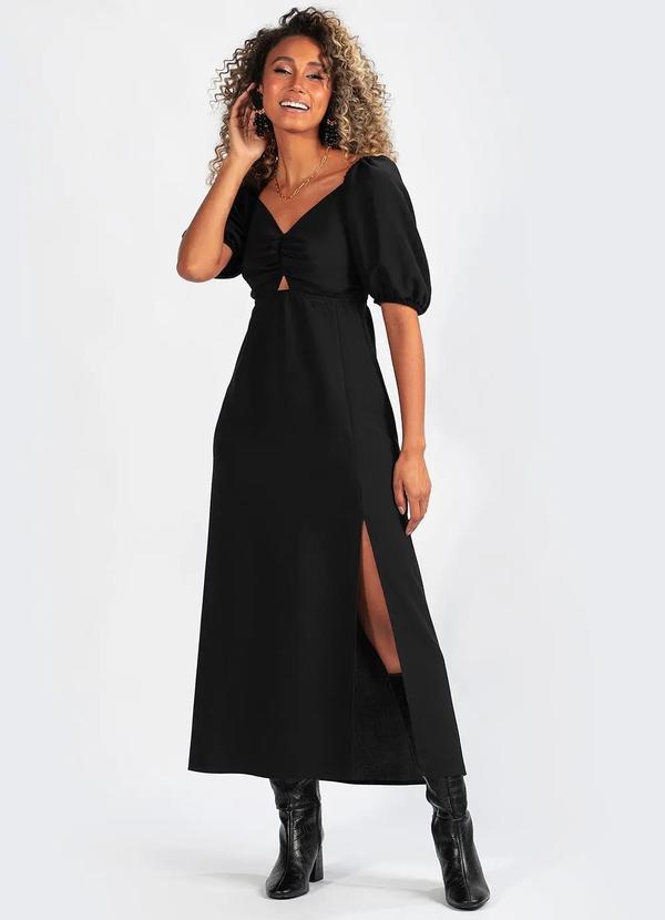 Hering - Vestido Midi em Viscose Preto
