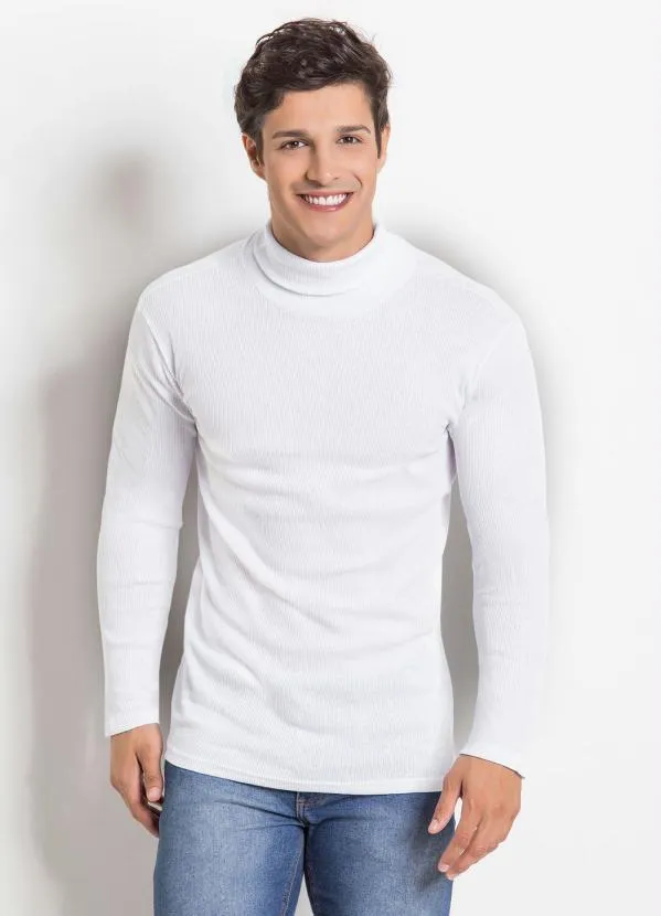 Moda Pop - Blusa Manga Longa com Gola Rolê Branca