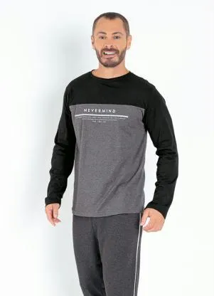 Moda Pop - Blusa Mescla Preta com Pala Frente e Costas - MODA POP