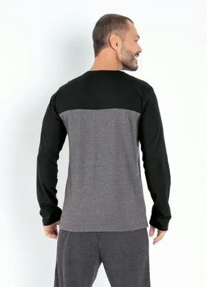 Moda Pop - Blusa Mescla Preta com Pala Frente e Costas - MODA POP