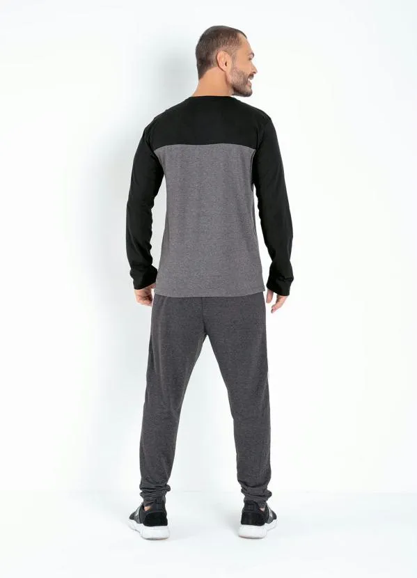 Moda Pop - Blusa Mescla Preta com Pala Frente e Costas 4