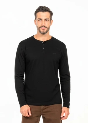 Cobertura - Camisa Manga Longa com Gola Padre Preto - COBERTURA