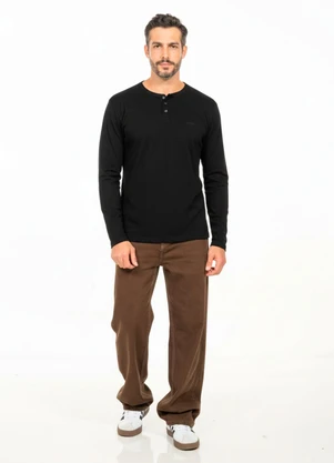Cobertura - Camisa Manga Longa com Gola Padre Preto - COBERTURA